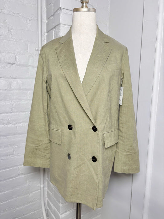 L Women Size L Theory Olive Solid Linen Blazer
