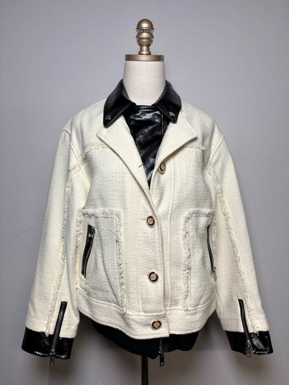 M Women Size M 3.1 Phillip Lim Black & White Tweed Cotton Wool NWT Pre-Owned Moto Jacket