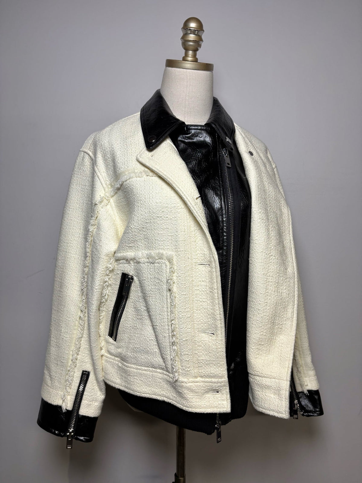 M Women Size M 3.1 Phillip Lim Black & White Tweed Cotton Wool NWT Pre-Owned Moto Jacket