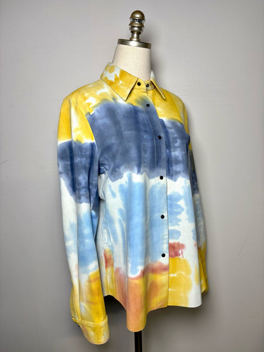 M Women Size M Blue Ice Yellow, blue, red Watercolor 100% Leather Vintage Jacket