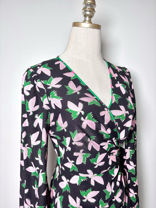M Women Size M Diane Von Furstenberg Pink, Black, Green Floral Viscose Dress