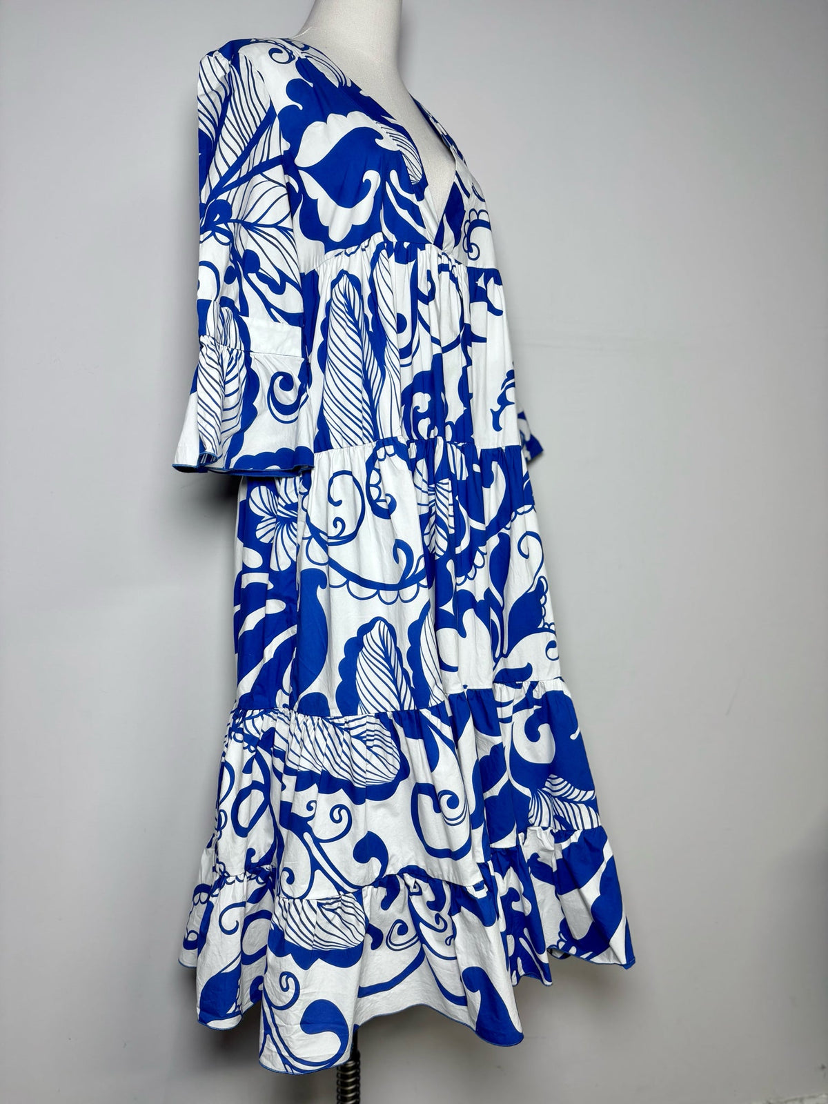 M Women Size M Double J Blue, White Print Cotton Pre-owned Maxi Dress