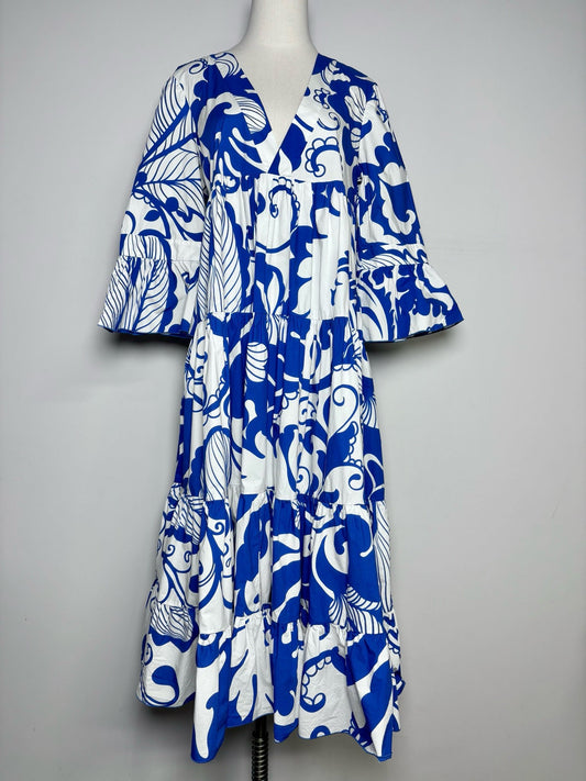 M Women Size M Double J Blue, White Print Cotton Pre-owned Maxi Dress
