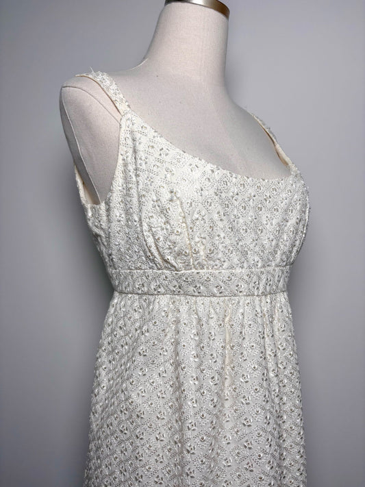 Women Size M Marina Cream Eyelet Lace, Beads Cotton Bubble Dress - VIDA STYLE SHOP