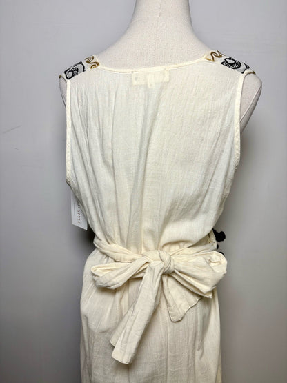 Women Size M NEMA Resort Wear Ivory Embroidered 100% Cotton Pre-owned Dress - VIDA STYLE SHOP