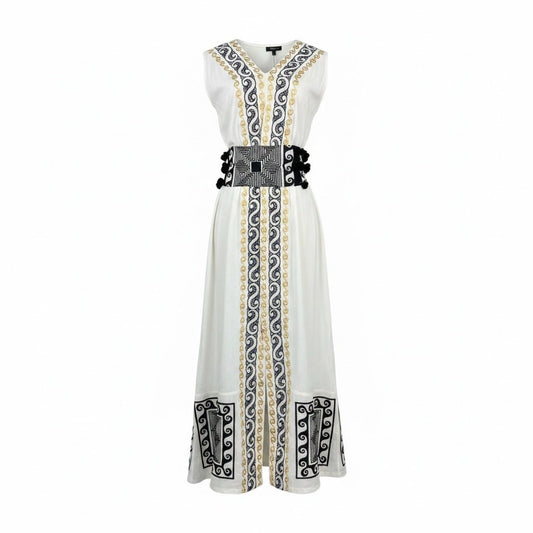 M Women Size M NEMA Resort Wear Ivory Embroidered 100% Cotton Pre-owned Dress