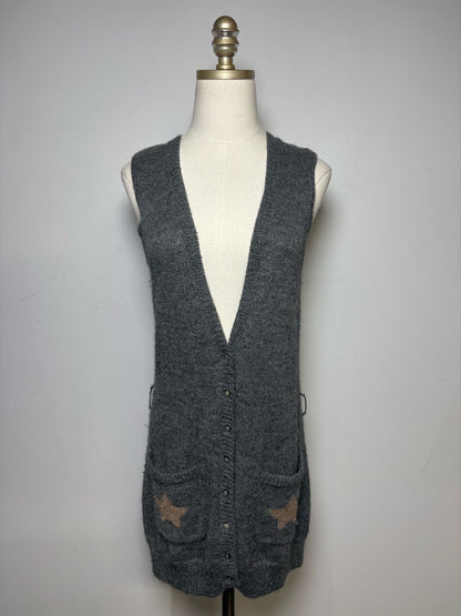 M Women Size M Rhys Dwfen Gray Bird Baby Alpaca Vintage Pre-Owned Long Cardigan Sweater