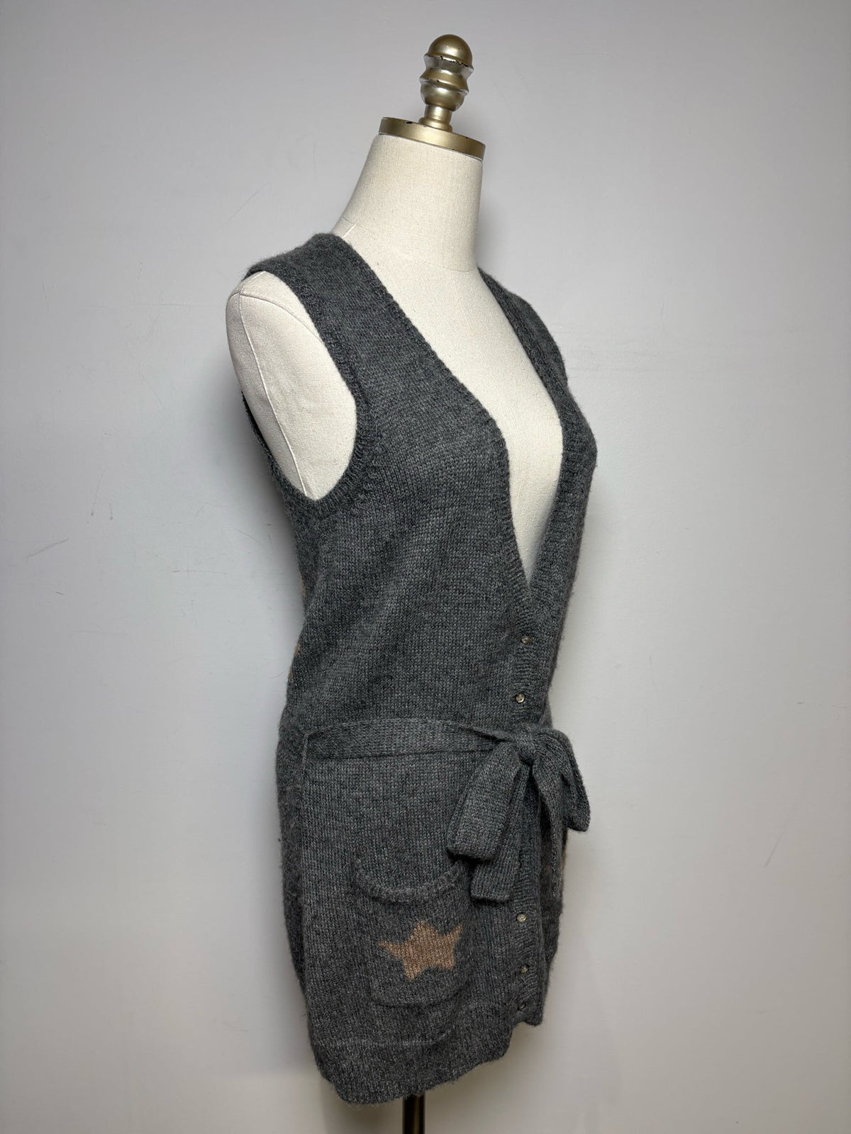 M Women Size M Rhys Dwfen Gray Bird Baby Alpaca Vintage Pre-Owned Long Cardigan Sweater