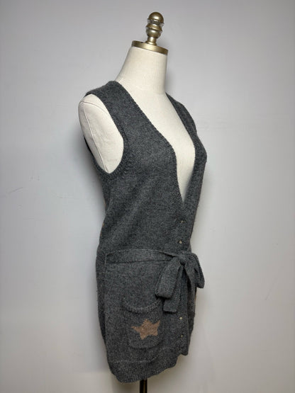 M Women Size M Rhys Dwfen Gray Bird Baby Alpaca Vintage Pre-Owned Long Cardigan Sweater