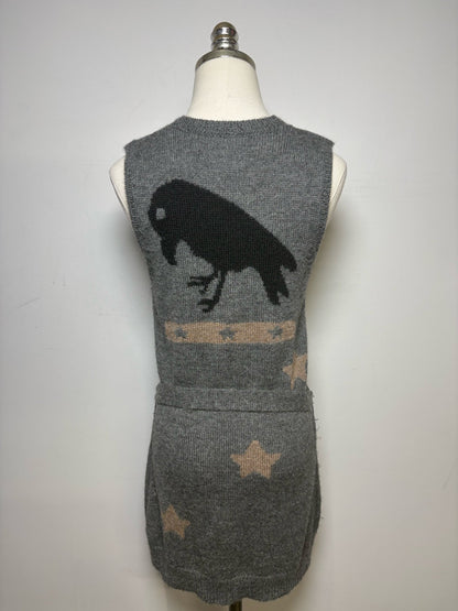 M Women Size M Rhys Dwfen Gray Bird Baby Alpaca Vintage Pre-Owned Long Cardigan Sweater