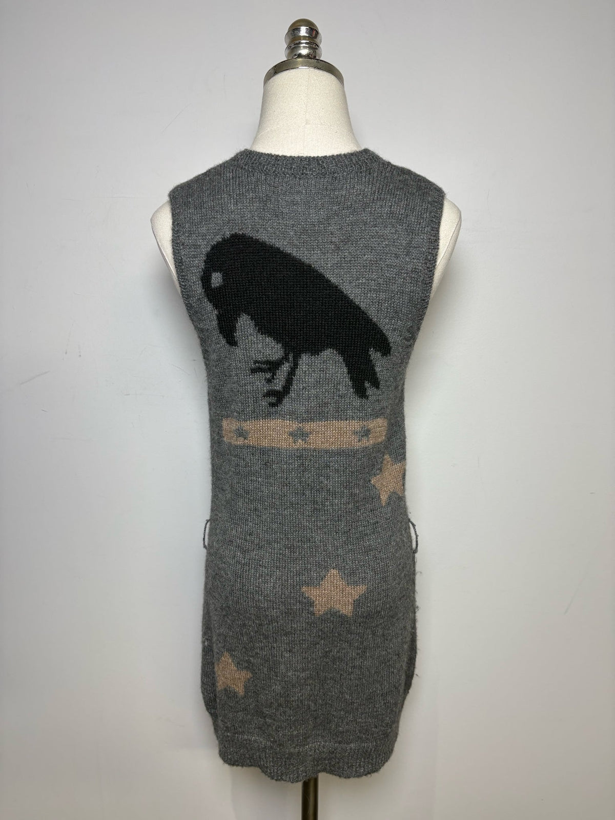 M Women Size M Rhys Dwfen Gray Bird Baby Alpaca Vintage Pre-Owned Long Cardigan Sweater