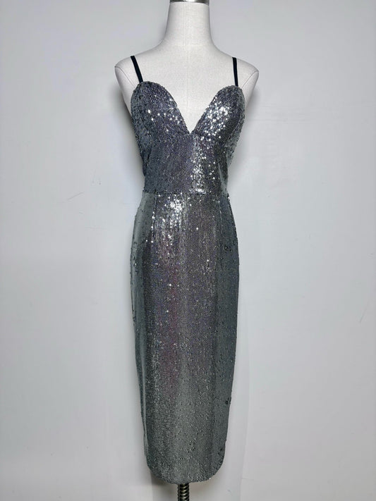 S Women Size S Dress the Population Silver Sequins Midi Dress