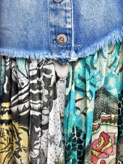 S (Estimate) Women Size S (Estimate) Rude Riders Denim w/Multi-Print Solid w/Print Dress