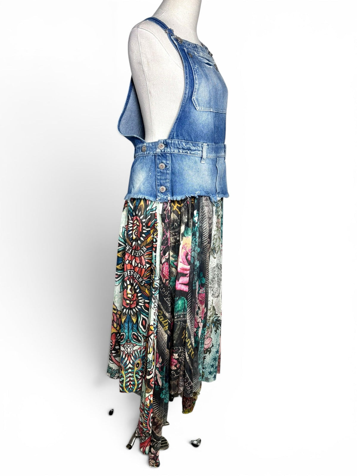 S (Estimate) Women Size S (Estimate) Rude Riders Denim w/Multi-Print Solid w/Print Dress