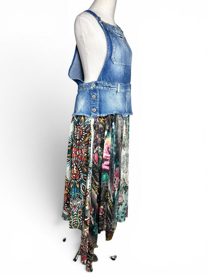 S (Estimate) Women Size S (Estimate) Rude Riders Denim w/Multi-Print Solid w/Print Dress