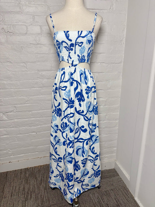 S Women Size S Faithfull the Brand White Print Linen Cutout Dress