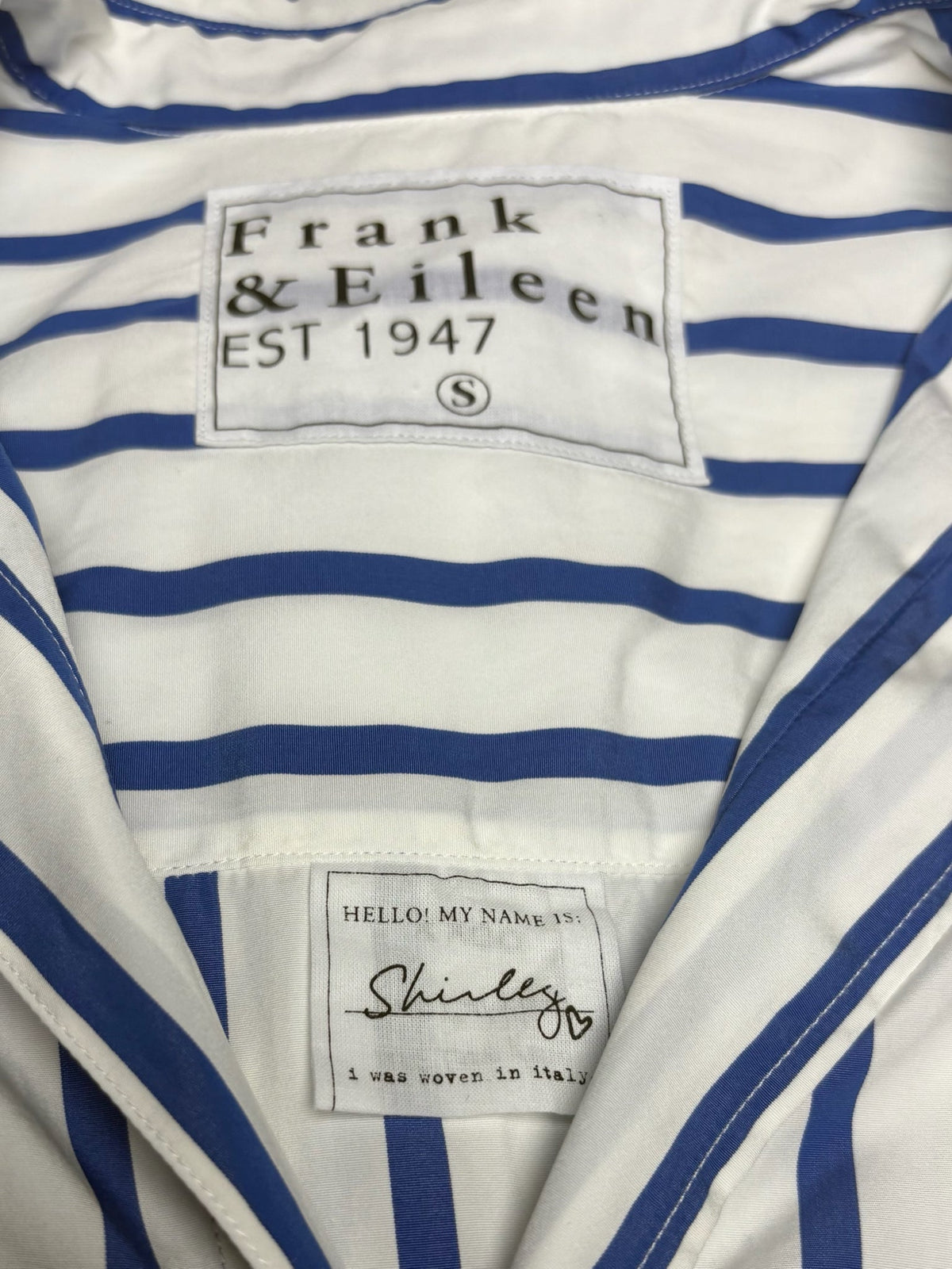 S Women Size S Frank & Eileen Shirley White & Blue Stripe Pure Cotton Pre-Owned Blouse