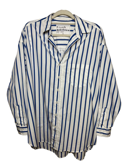 S Women Size S Frank & Eileen Shirley White & Blue Stripe Pure Cotton Pre-Owned Blouse