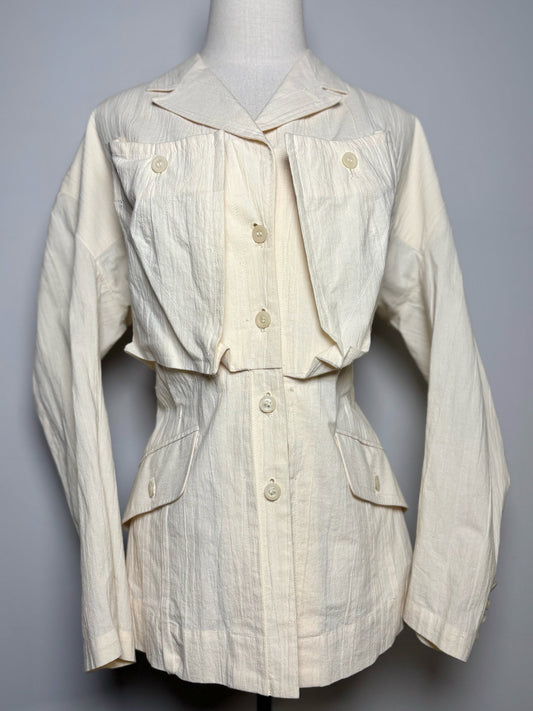 S Women Size S Issey Miyake Ivory 100% Cotton Vintage Pre-owned Jacket