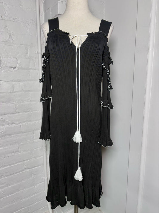 S/P Women Size S/P Derek Lam 10 Crosby Black Solid w/White Piping Lettuce Trim Dress