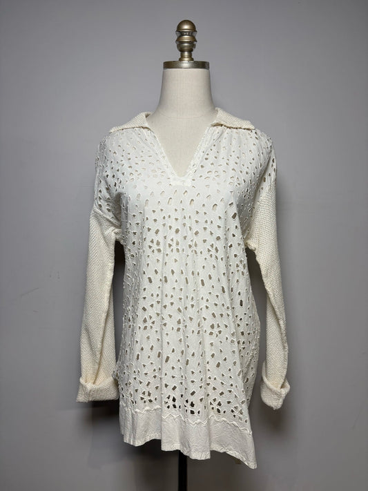XS Women Size XS Issey Miyake Ivory Eyelet Lace Women's Vintage Pre-owned Shirt