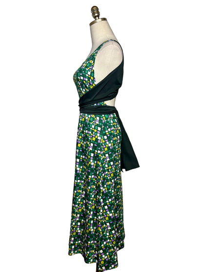 XS Women Size XS Weekend Max Mara Frisia Green Multi-Color Pure Cotton NWT Pre-Owned Midi Dress