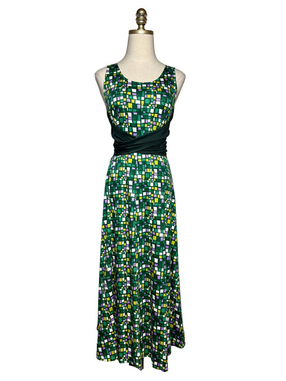 XS Women Size XS Weekend Max Mara Frisia Green Multi-Color Pure Cotton NWT Pre-Owned Midi Dress