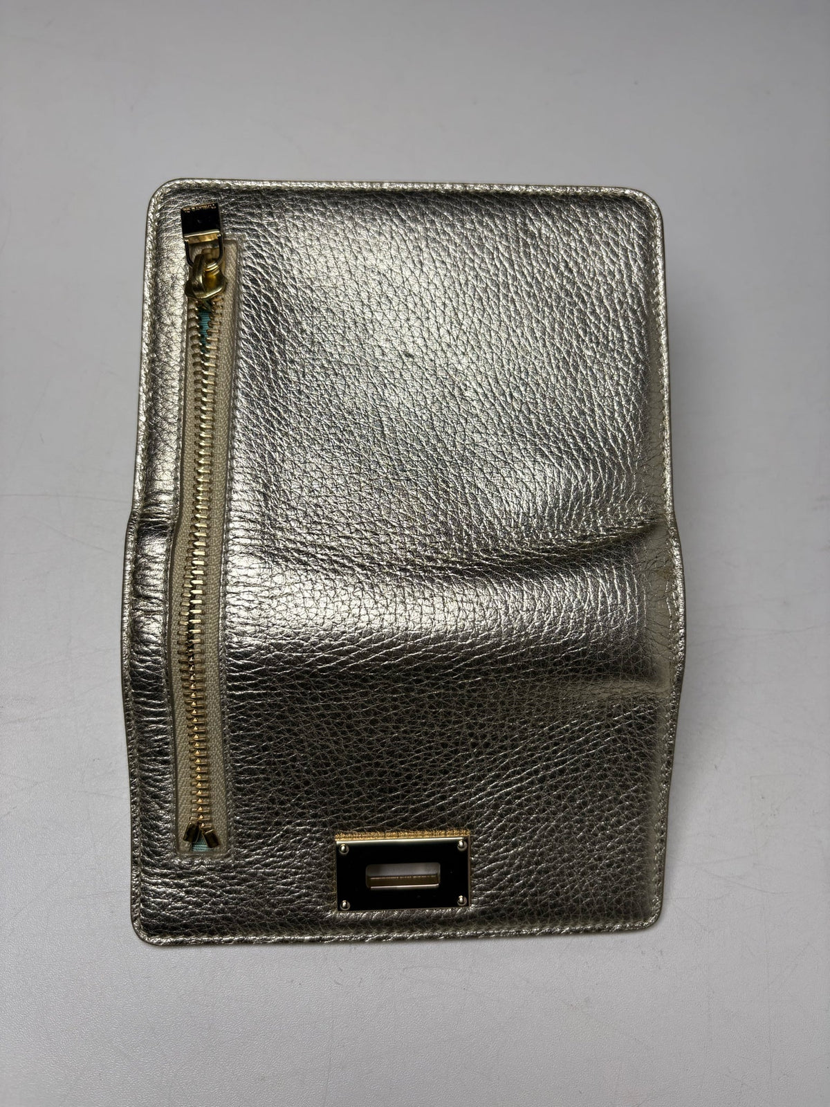 Women's Authentic Tiffany & Co. Metallic Gold Cowhide Leather Pre-Owned Small Crossbody Bag