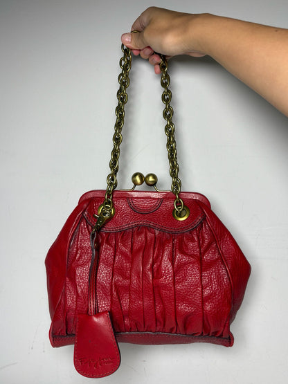 Women's Fossil Fifty-Four Anniversary Red Goat Leather Pre-Owned Medium Satchel Purse