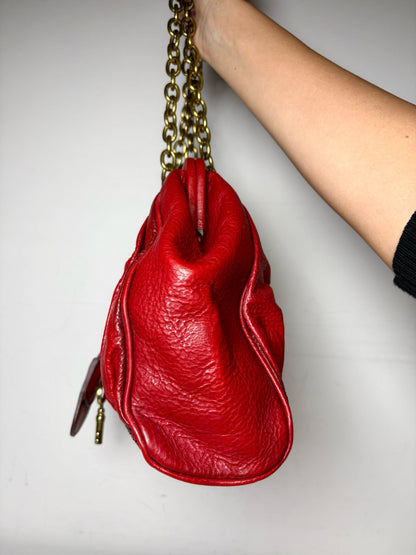 Women's Fossil Fifty-Four Anniversary Red Goat Leather Pre-Owned Medium Satchel Purse