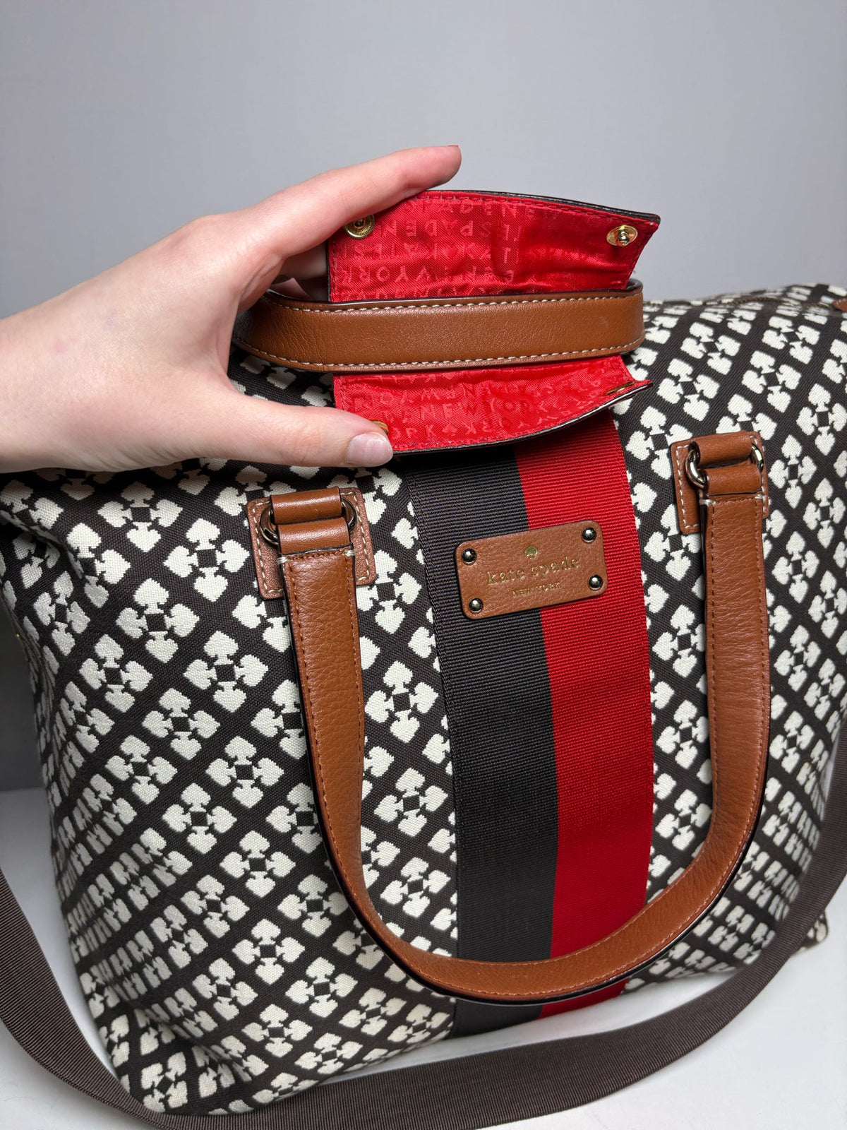 Women's Kate Spade Spade Monogram Canvas Vintage Early 2000s Pre-Owned Weekender Tote Bag - VIDA STYLE SHOP