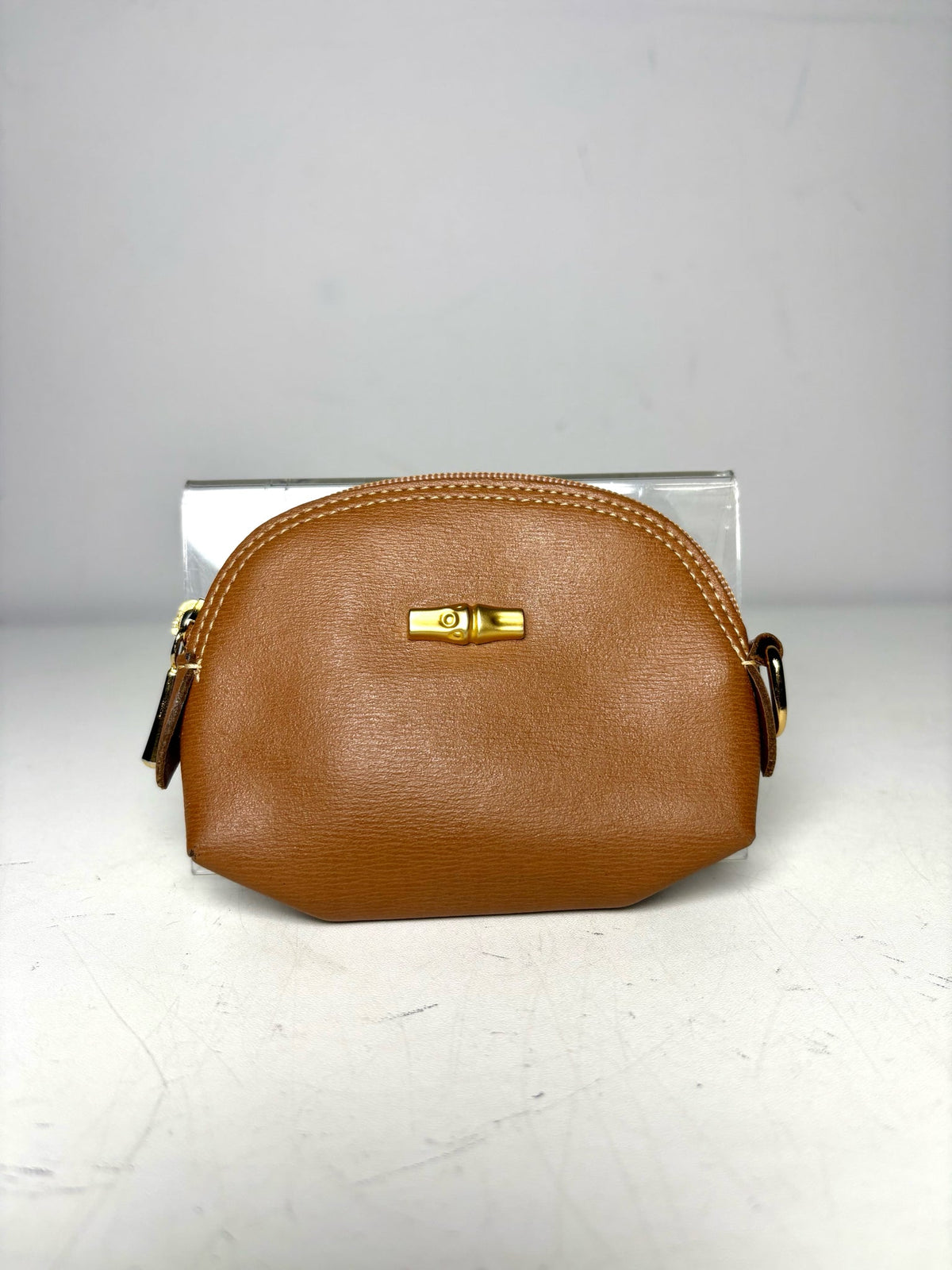 Women's Longchamp Solid Leather Pre-owned Caramel Pouch Purse