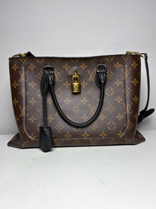 Women's Louis Vuitton Monogram Flower Brown & Black Pre-Owned Small Tote Crossbody Purse