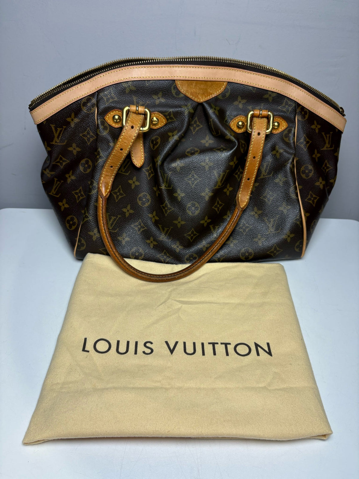 Women's Louis Vuitton Tivoli GM 2007 Monogram Coated Canvas Vachetta Leather Pre-Owned Tote Purse - VIDA STYLE SHOP