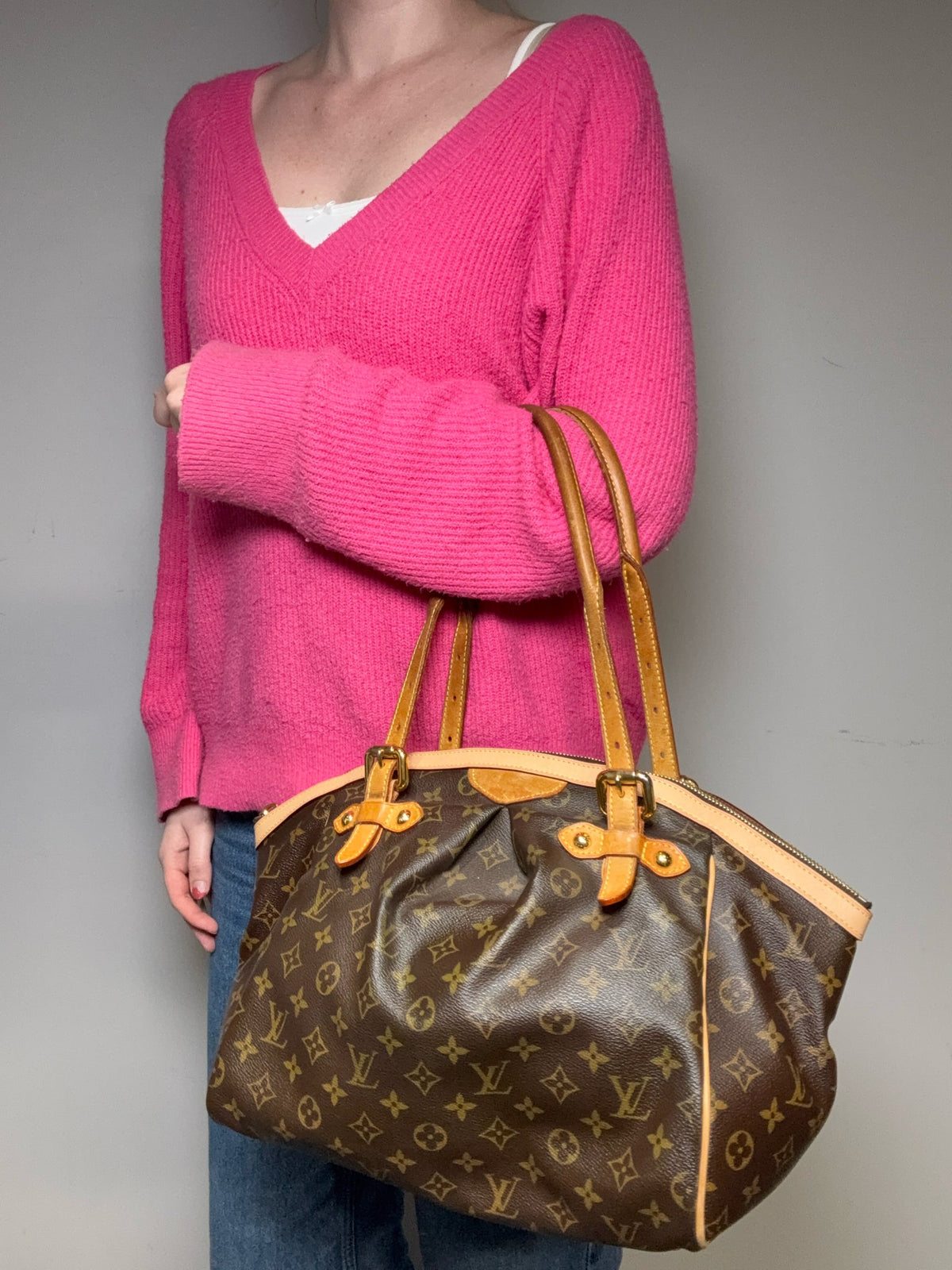 Women's Louis Vuitton Tivoli GM 2007 Monogram Coated Canvas Vachetta Leather Pre-Owned Tote Purse - VIDA STYLE SHOP