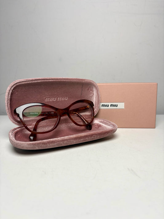 Women's Miu Miu Red, Tan & Orange Swirling Acetate Pre-Owned Cat-Eye Eyeglasses - VIDA STYLE SHOP