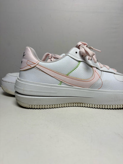 White w/Pink Swoosh Women's Shoe Size 10.5 Nike Air Force 1 White Leather Pink Swoosh Pre-Owned Sneakers
