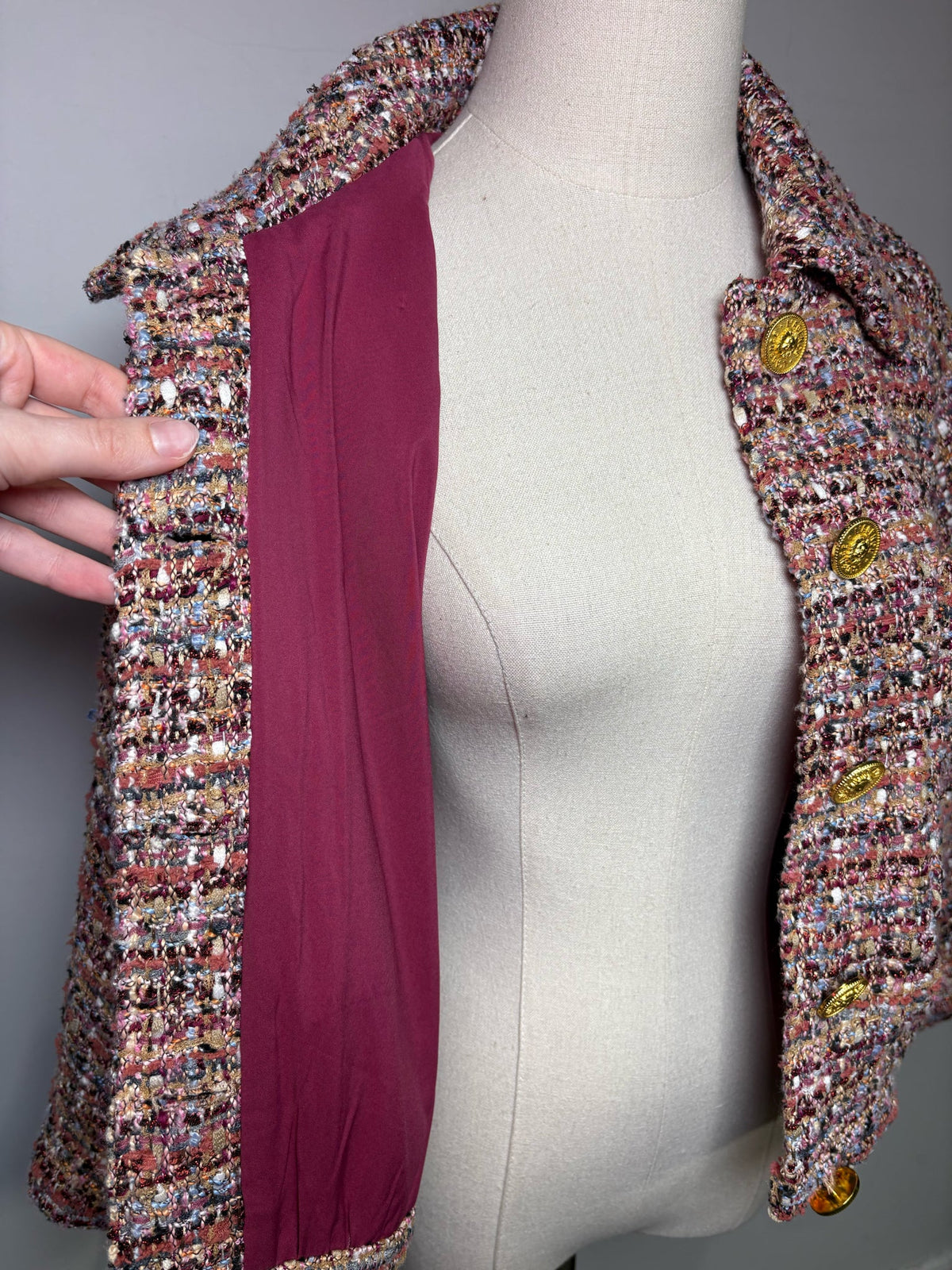 Women's Size 10 L'Agence Burgundy Multicolor Bouclé Polyester Pre-Owned Blazer - VIDA STYLE SHOP
