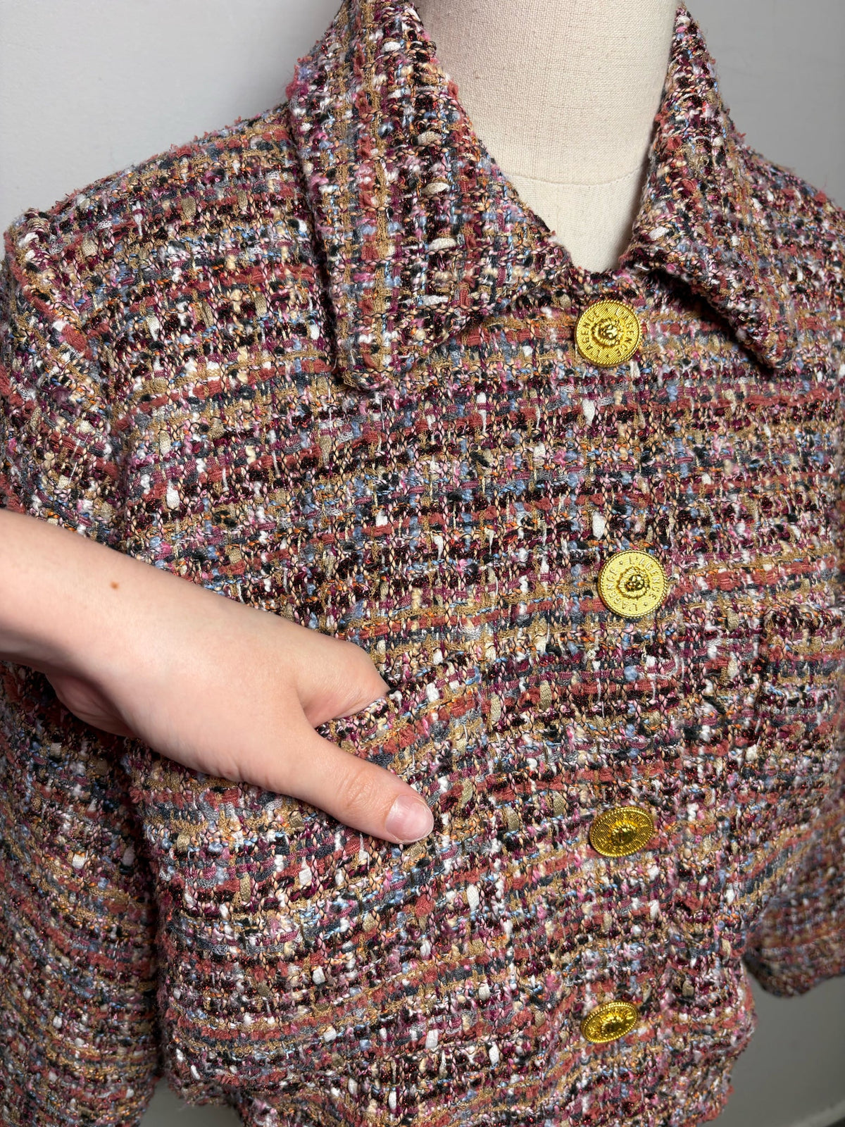 Women's Size 10 L'Agence Burgundy Multicolor Bouclé Polyester Pre-Owned Blazer - VIDA STYLE SHOP