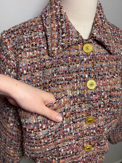 Women's Size 10 L'Agence Burgundy Multicolor Bouclé Polyester Pre-Owned Blazer - VIDA STYLE SHOP