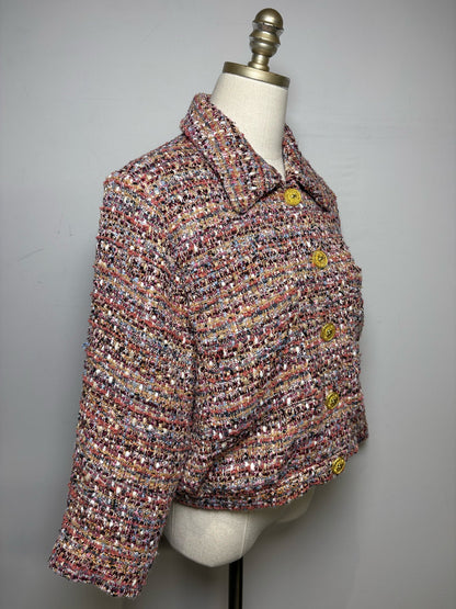Women's Size 10 L'Agence Burgundy Multicolor Bouclé Polyester Pre-Owned Blazer - VIDA STYLE SHOP