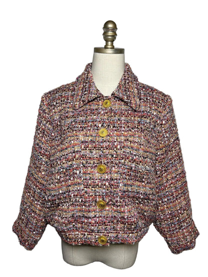 Women's Size 10 L'Agence Burgundy Multicolor Bouclé Polyester Pre-Owned Blazer - VIDA STYLE SHOP