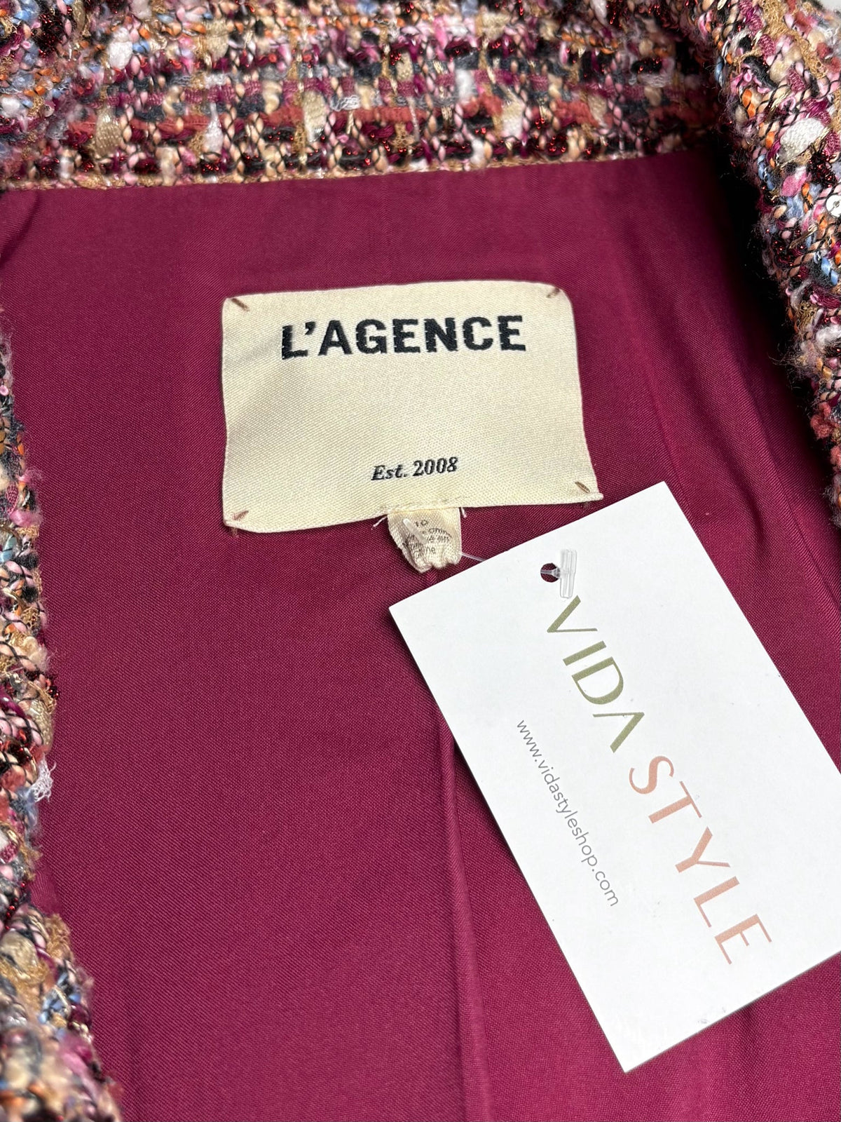 Women's Size 10 L'Agence Burgundy Multicolor Bouclé Polyester Pre-Owned Blazer - VIDA STYLE SHOP