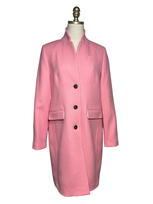 Pink regent wool top coat on a mannequin
