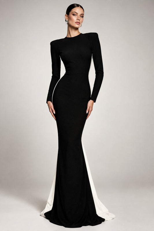 Women's Size 2 Zhivago Contradiction Black White Colorblock Polyester NWT Pre-Owned Floor-Length Dress - VIDA STYLE SHOP