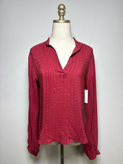 Women's Size 38 (US 2–4) Zeus + Dione Burgundy Textured Pure Silk Pre-Owned Top - VIDA STYLE SHOP