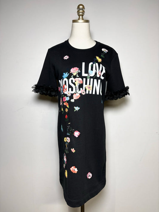 Women's Size 4 Love Moschino Black Floral Cotton Blend Pre-Owned Knee-Length Dress - VIDA STYLE SHOP
