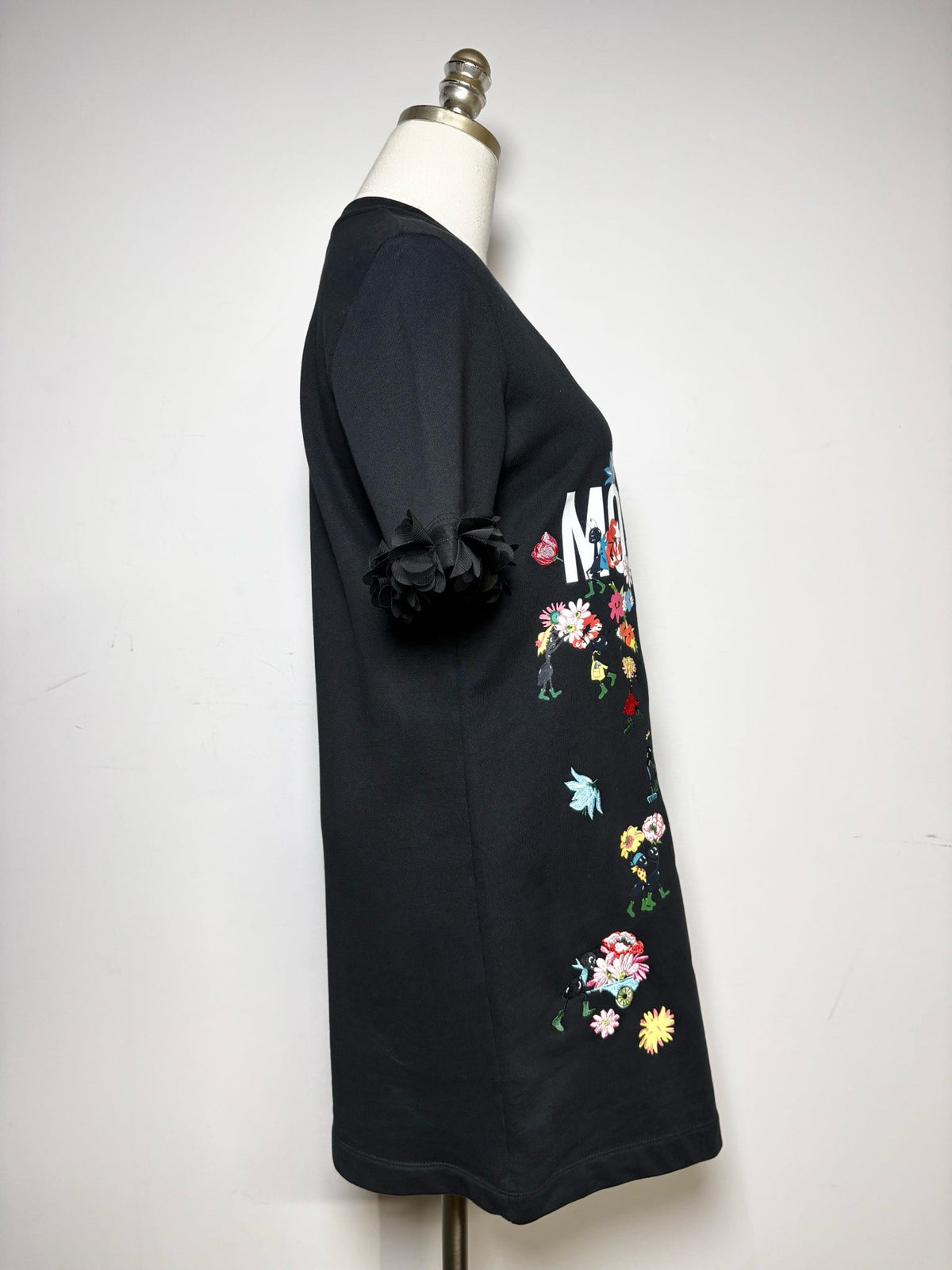 4 Women's Size 4 Love Moschino Black Floral Cotton Blend Pre-Owned Knee-Length Dress