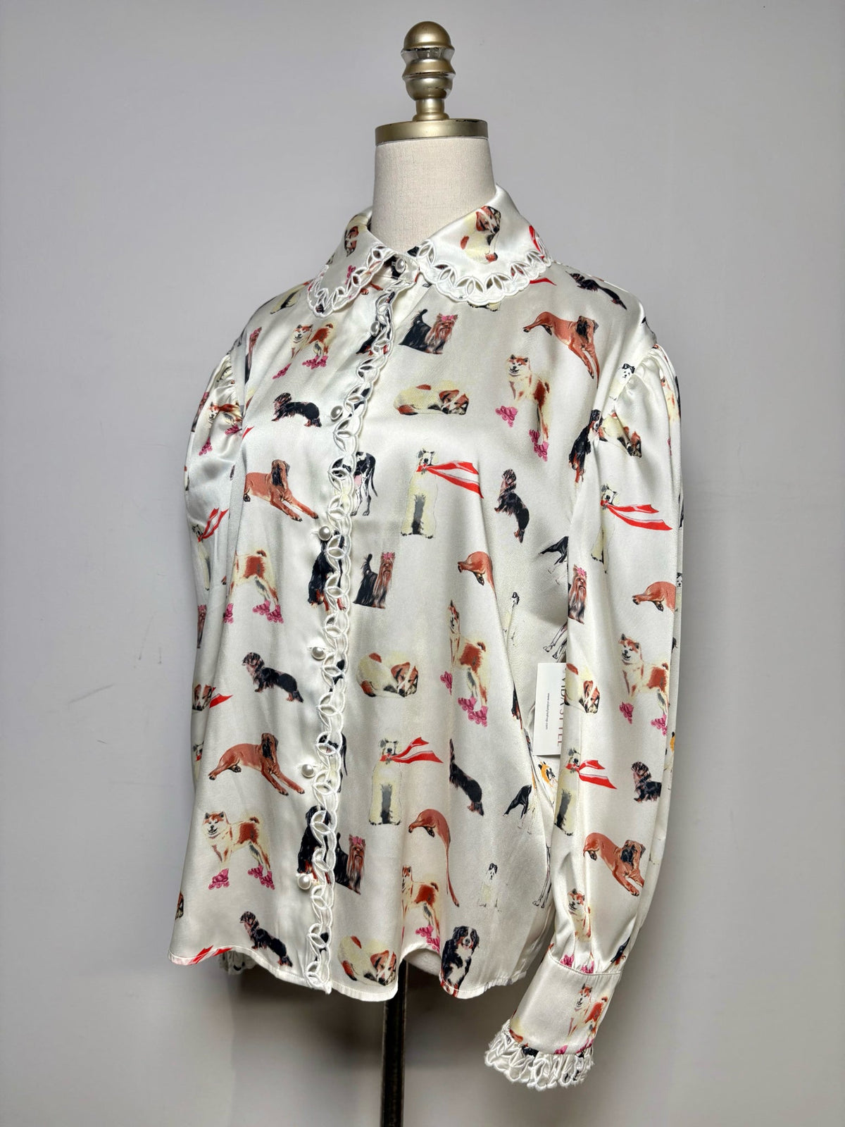 8 Women's Size 8 Manoush Cream Black & Orange Dog Print Pre-Owned Blouse