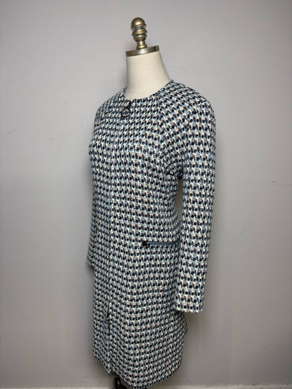 Women's Size 8 St. John Blue Metallic Italian Textured Tweed Pre-Owned Long Jacket - VIDA STYLE SHOP